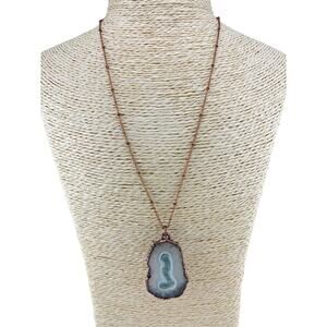 Merging Metals White Solar Quartz Druzy Electroformed Copper Pendant Necklace
